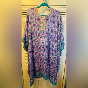 NWT BLU NOMAD Hand Block Print and Hand dye Kaftan Dress  Sz OSFA